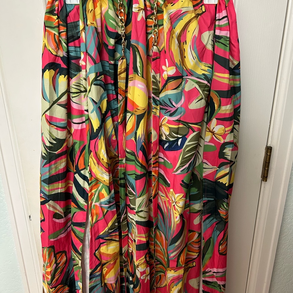 Vibrant Tropical Print Maxi Skirt